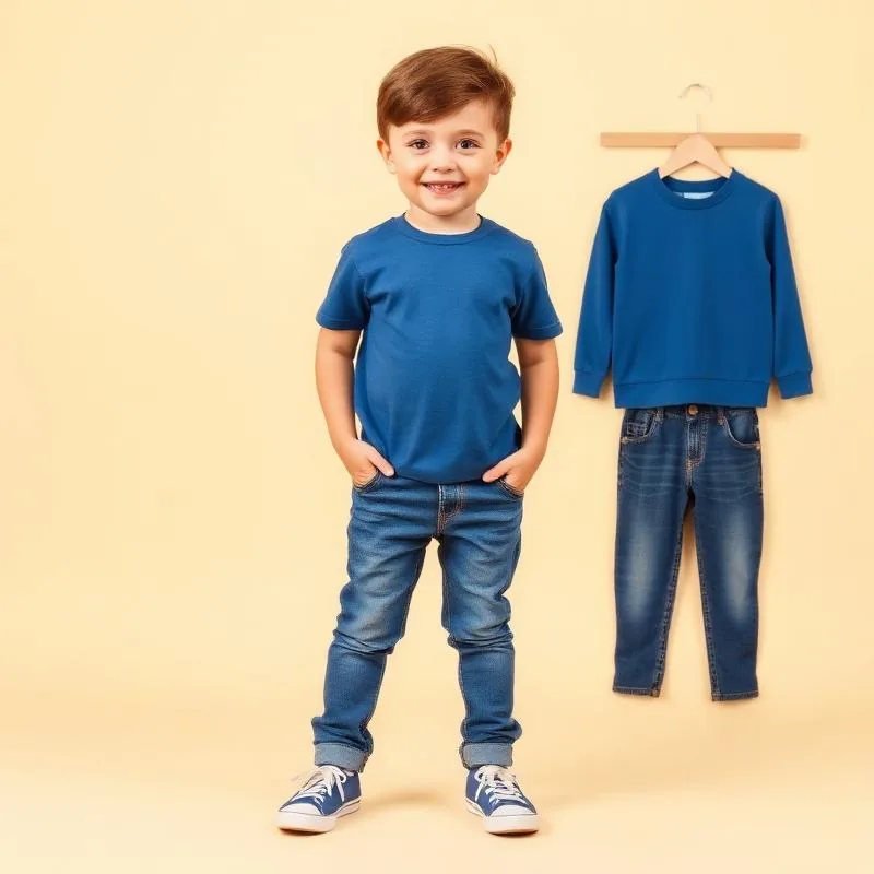 Trendy toddler outfit ideas for parents, blue tee and jeans